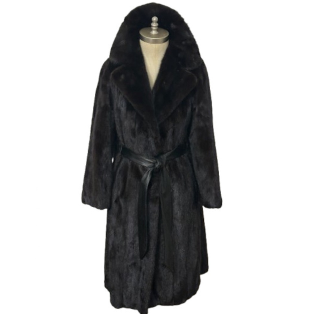 Vtg Mahogany Mink Belted Coat M